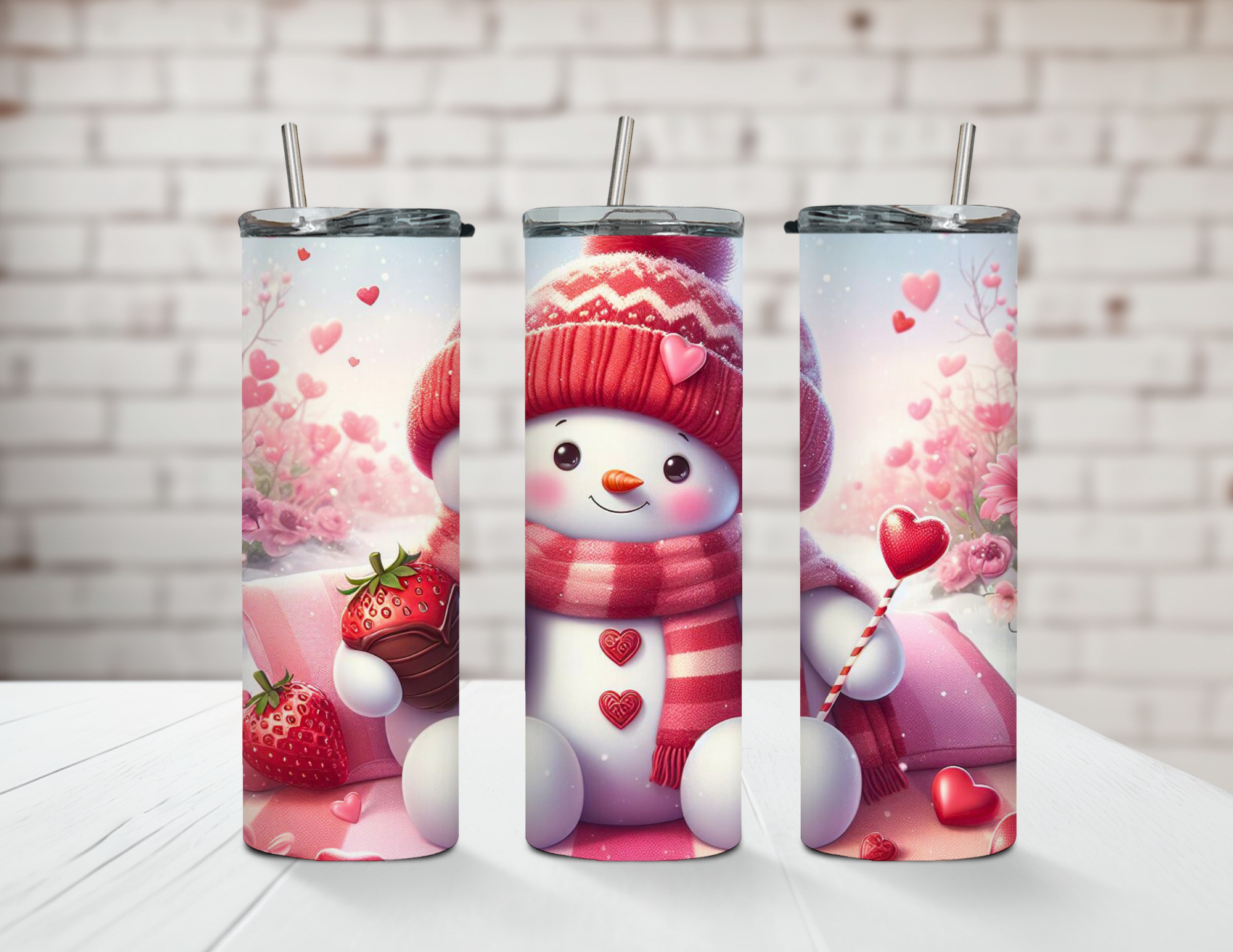 Cutie Valentines Snowman 20oz Stainless Steel Tumbler