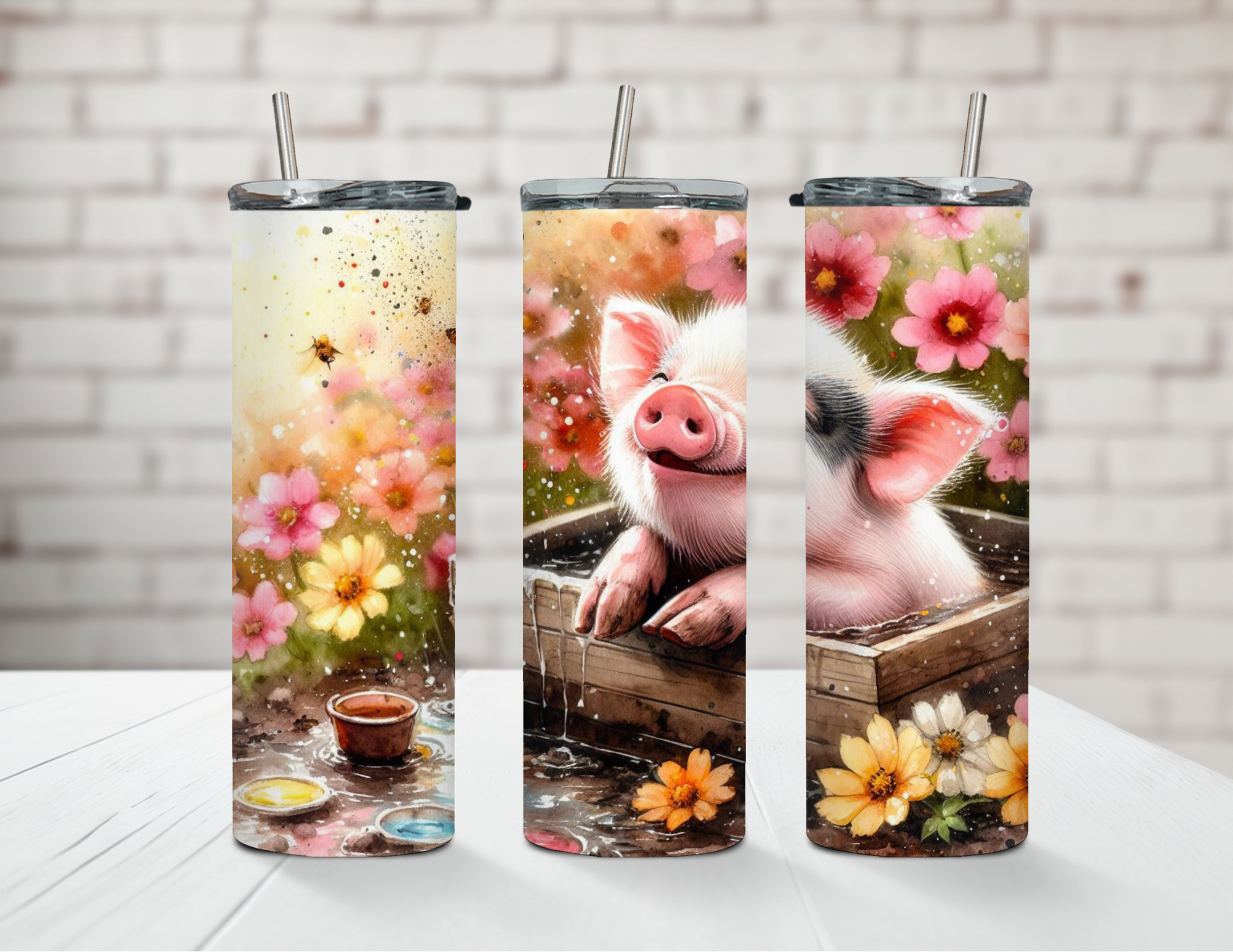 Beautiful Muddy Day Piggy 20oz Stainless Steel Tumbler