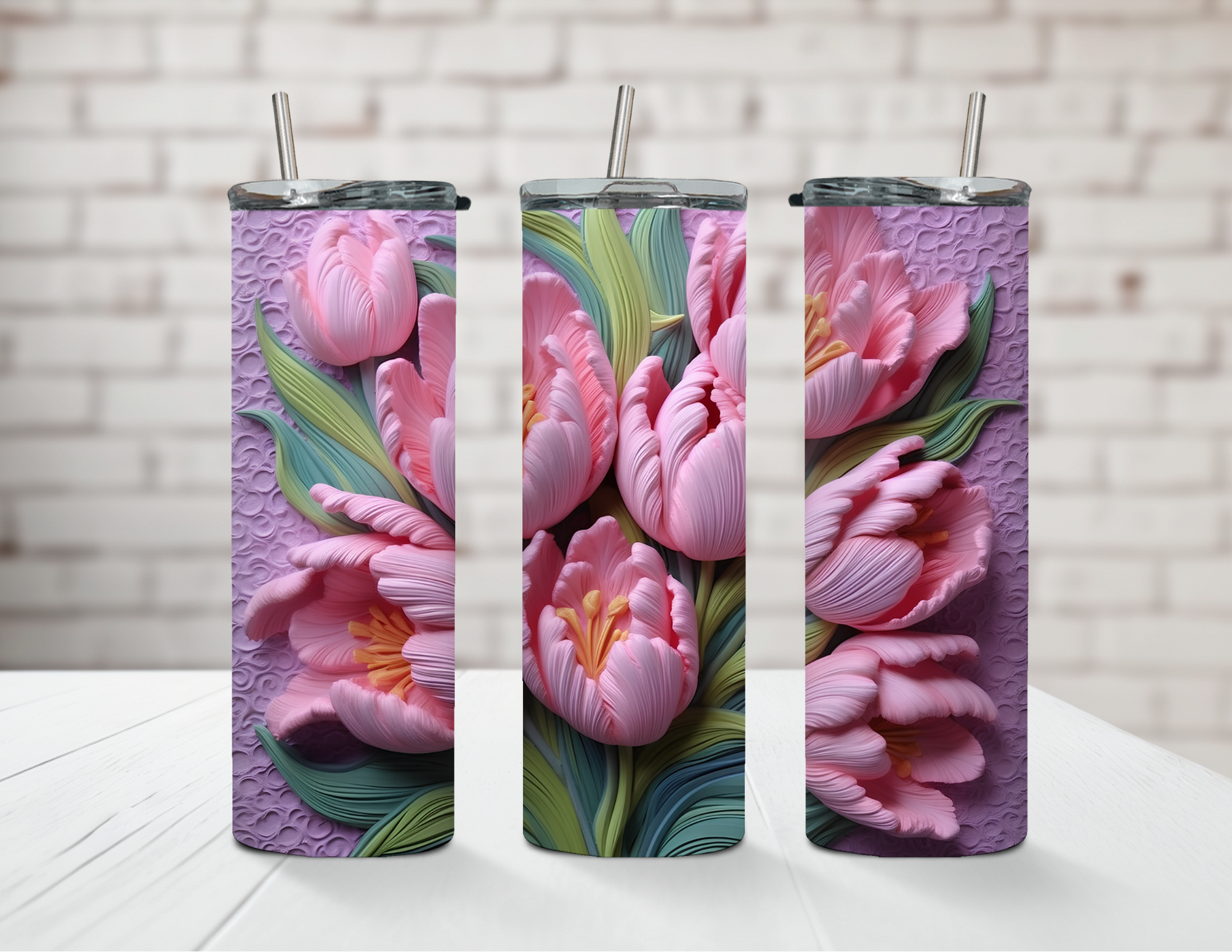 3D Pink Floral 20oz Steel Tumbler