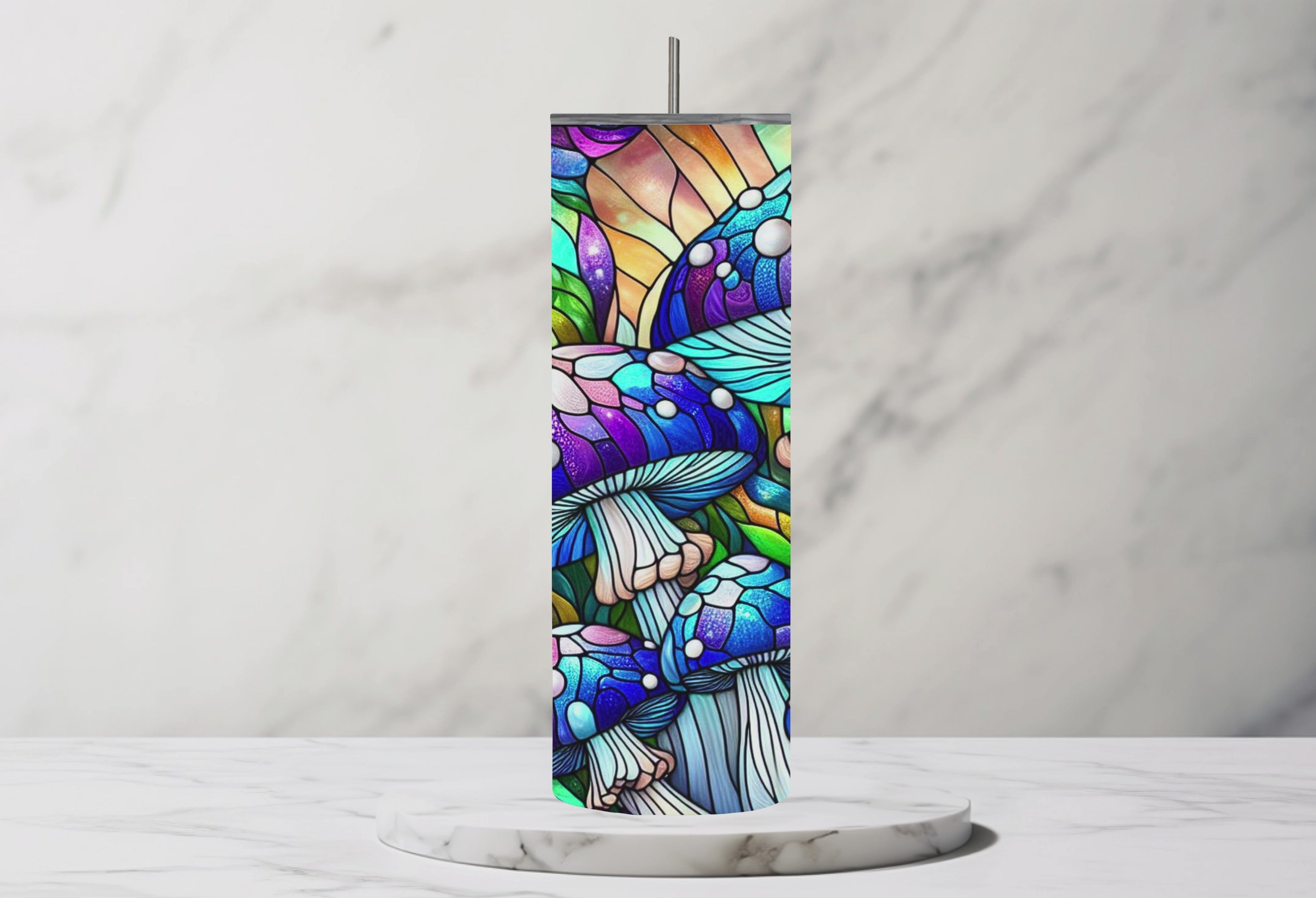 Blue Mushroom Stained Glass 20oz Stainless Steel Tumbler