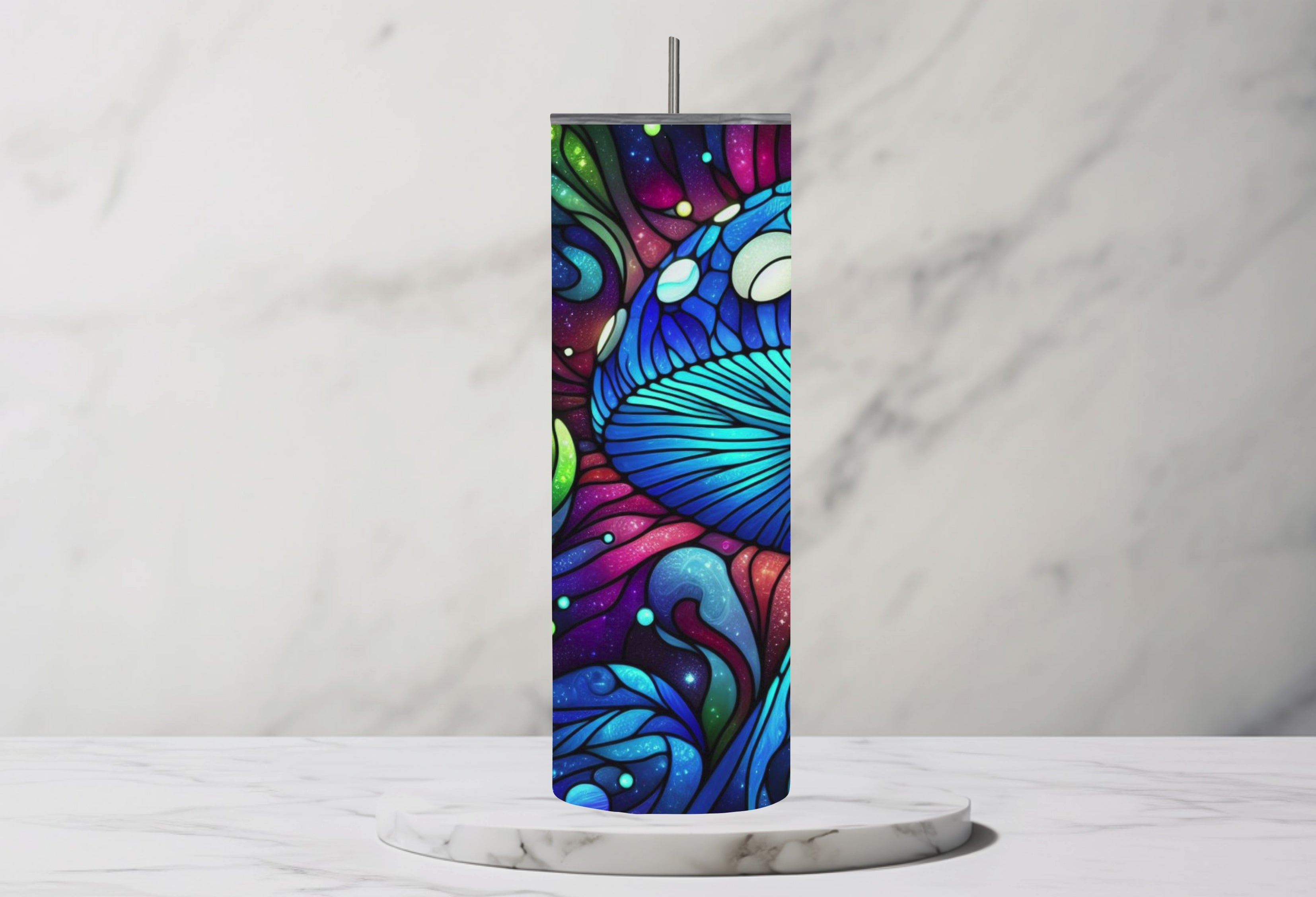 Dark Blue Mushroom Stained Glass 20oz Stainless Steel Tumbler