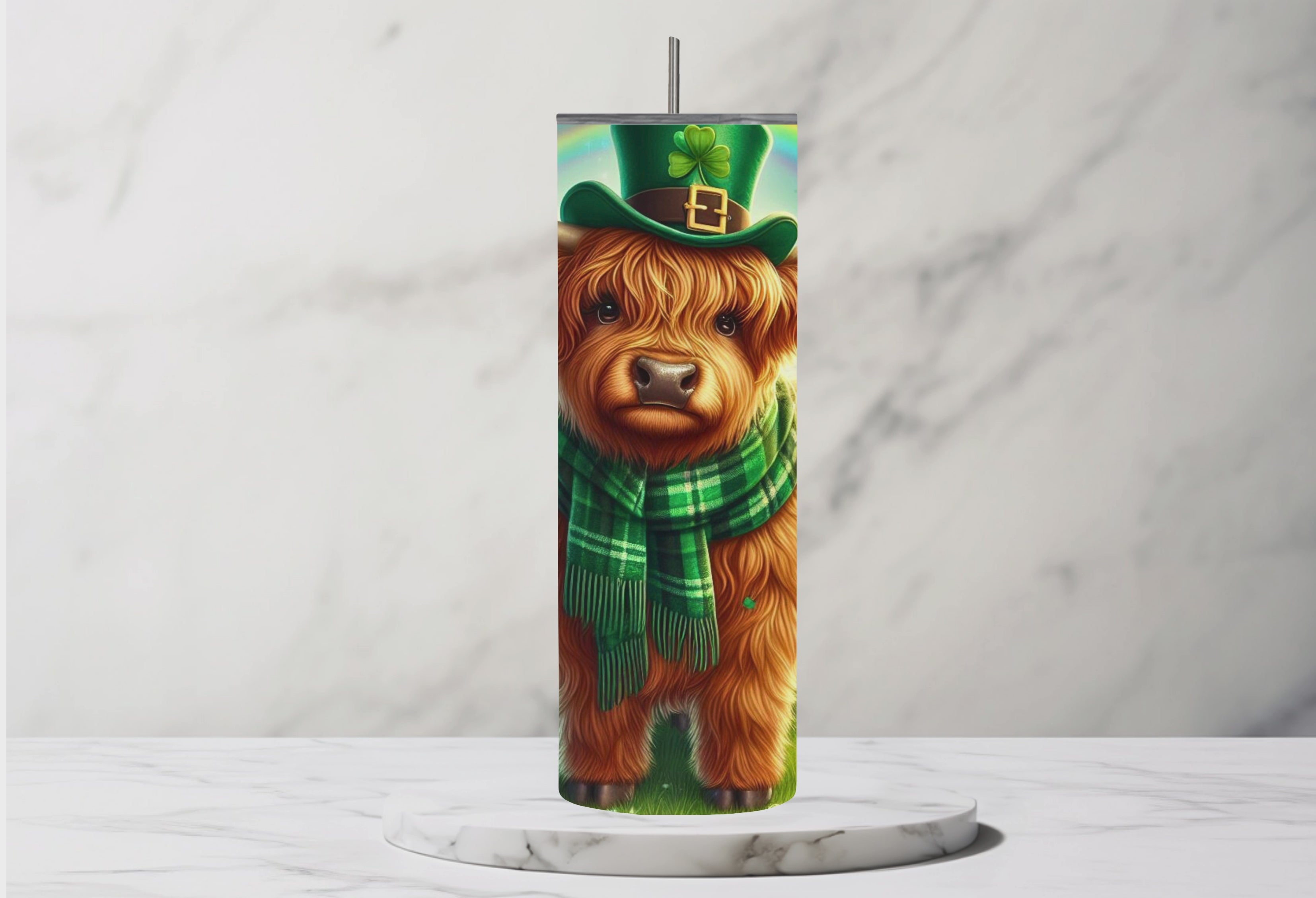 Full Body Highland Cow Saint Patrick's Day 20oz Stainless Steel Tumbler