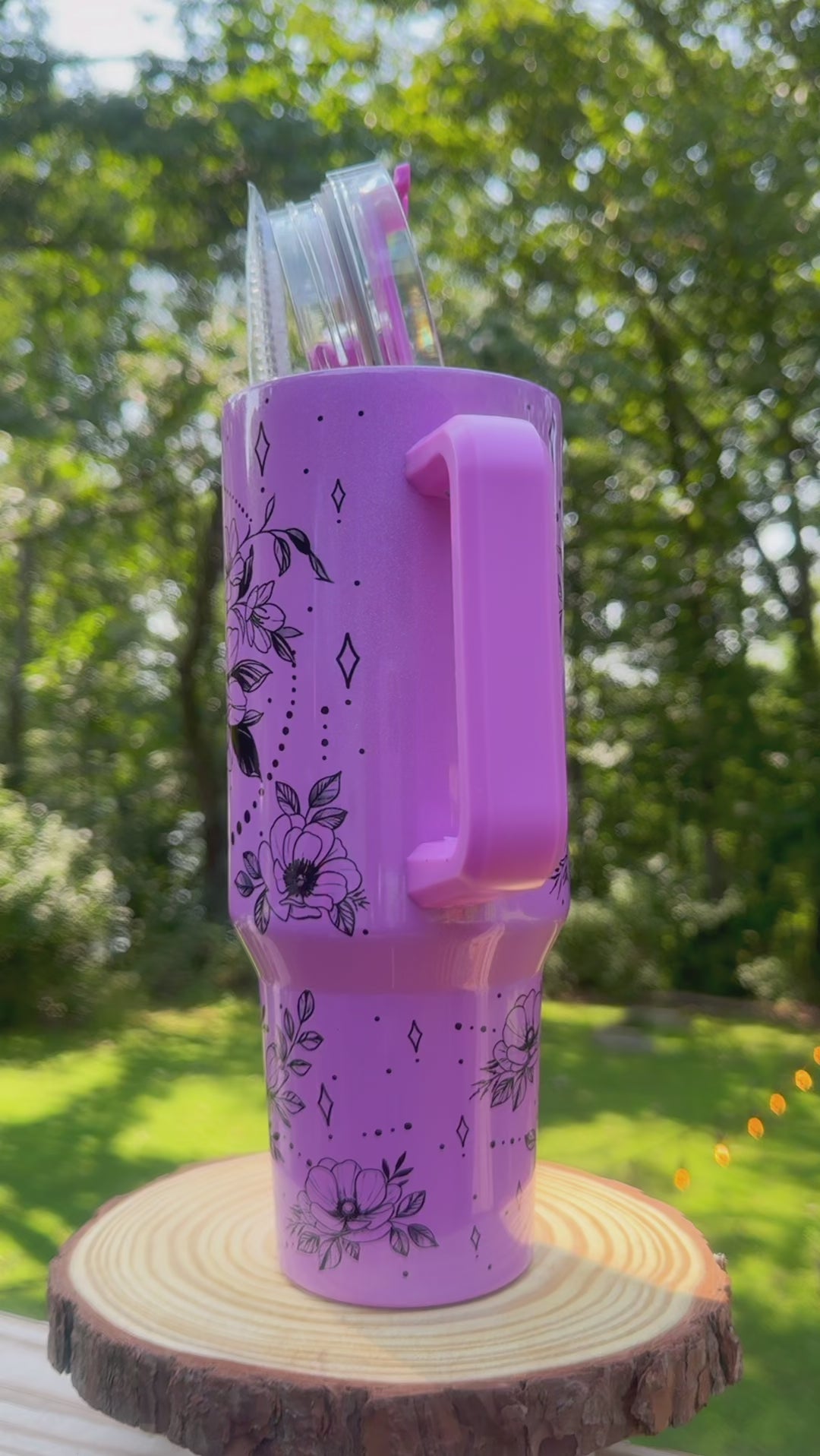 Black Floral 40oz Shimmer purple stainless steel tumbler