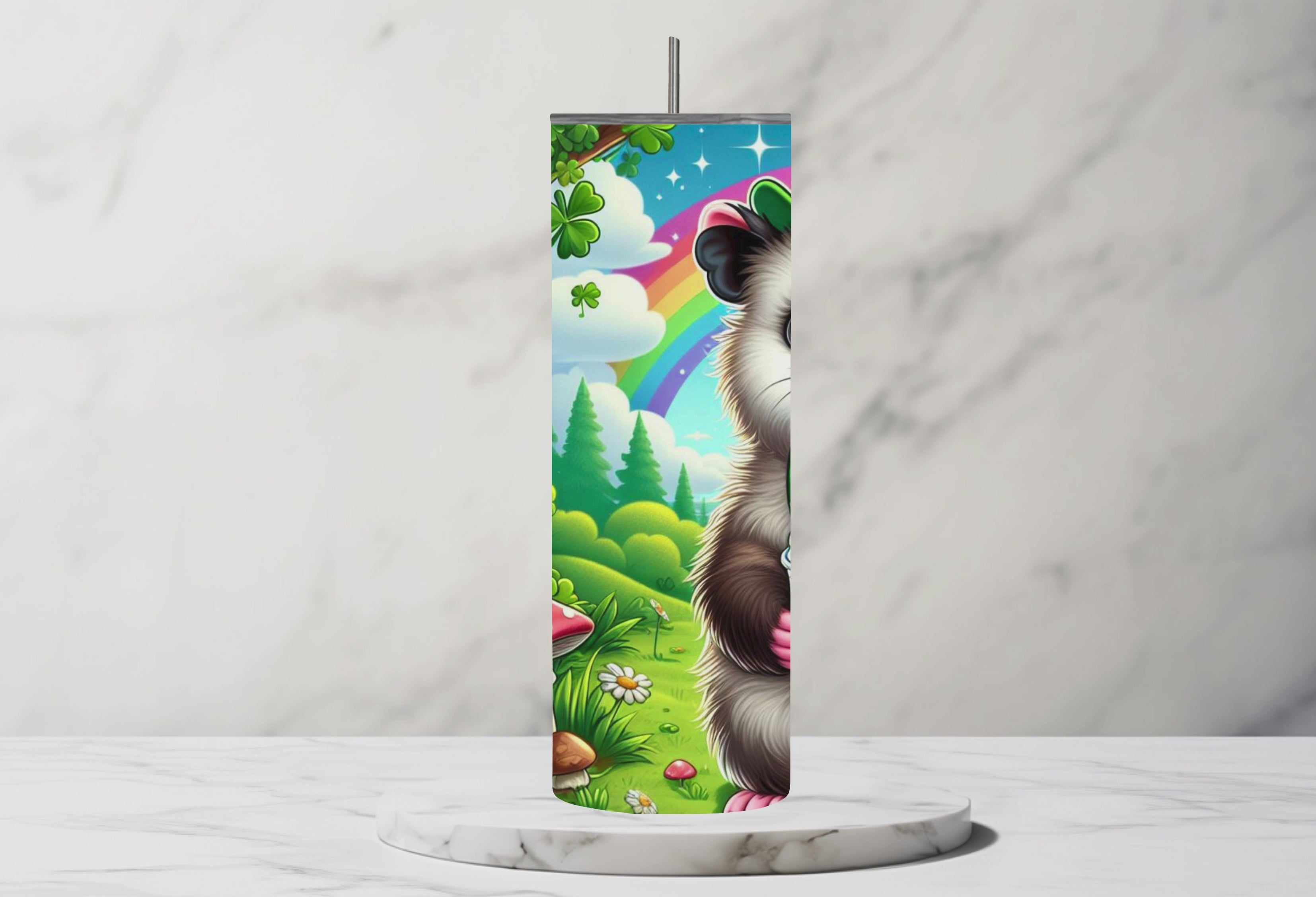 Saint Patrick's Rainbow Opossum 20oz Steel Tumbler