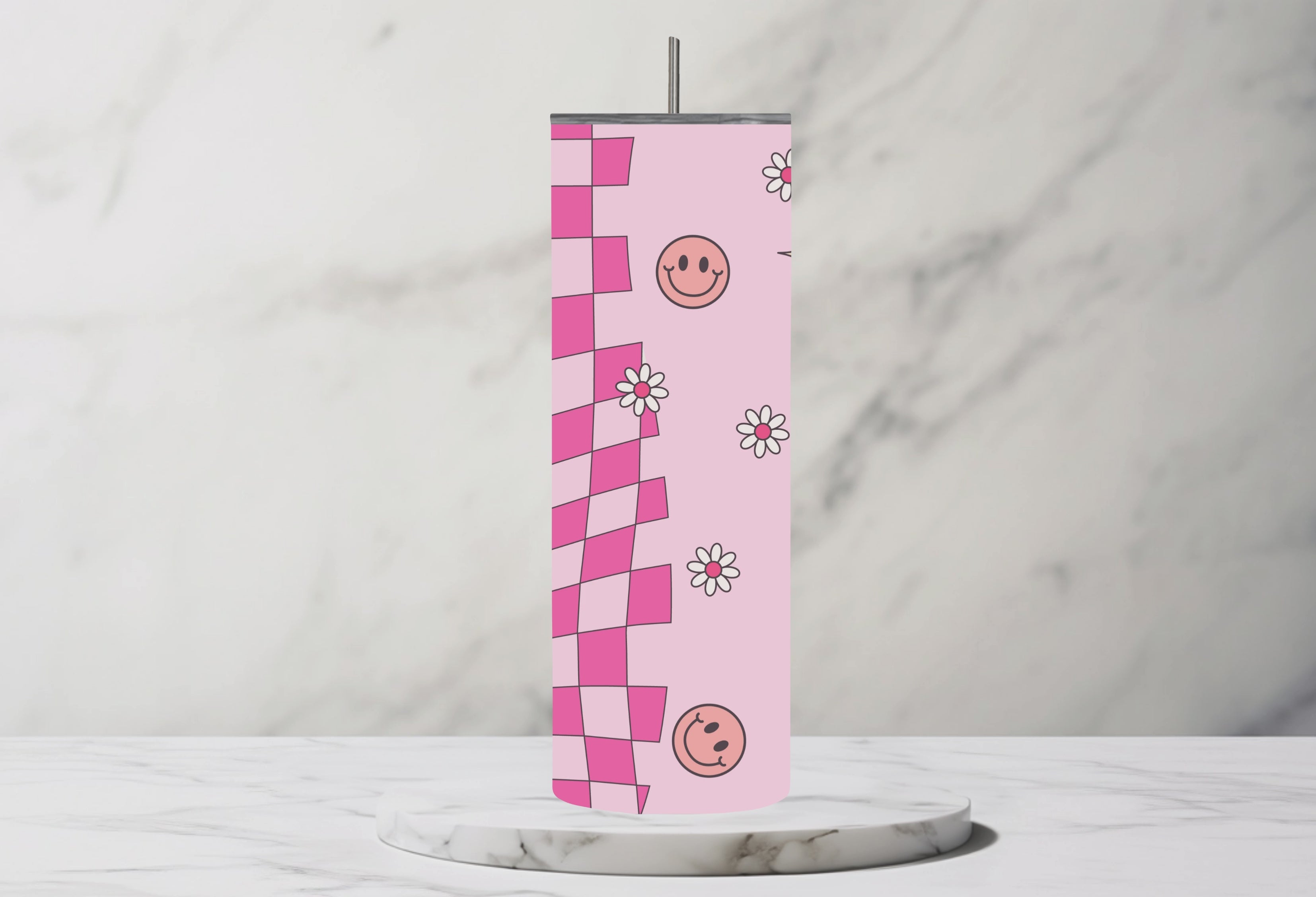 Not A Regular Mom Pink Checkered 20oz Steel Tumbler