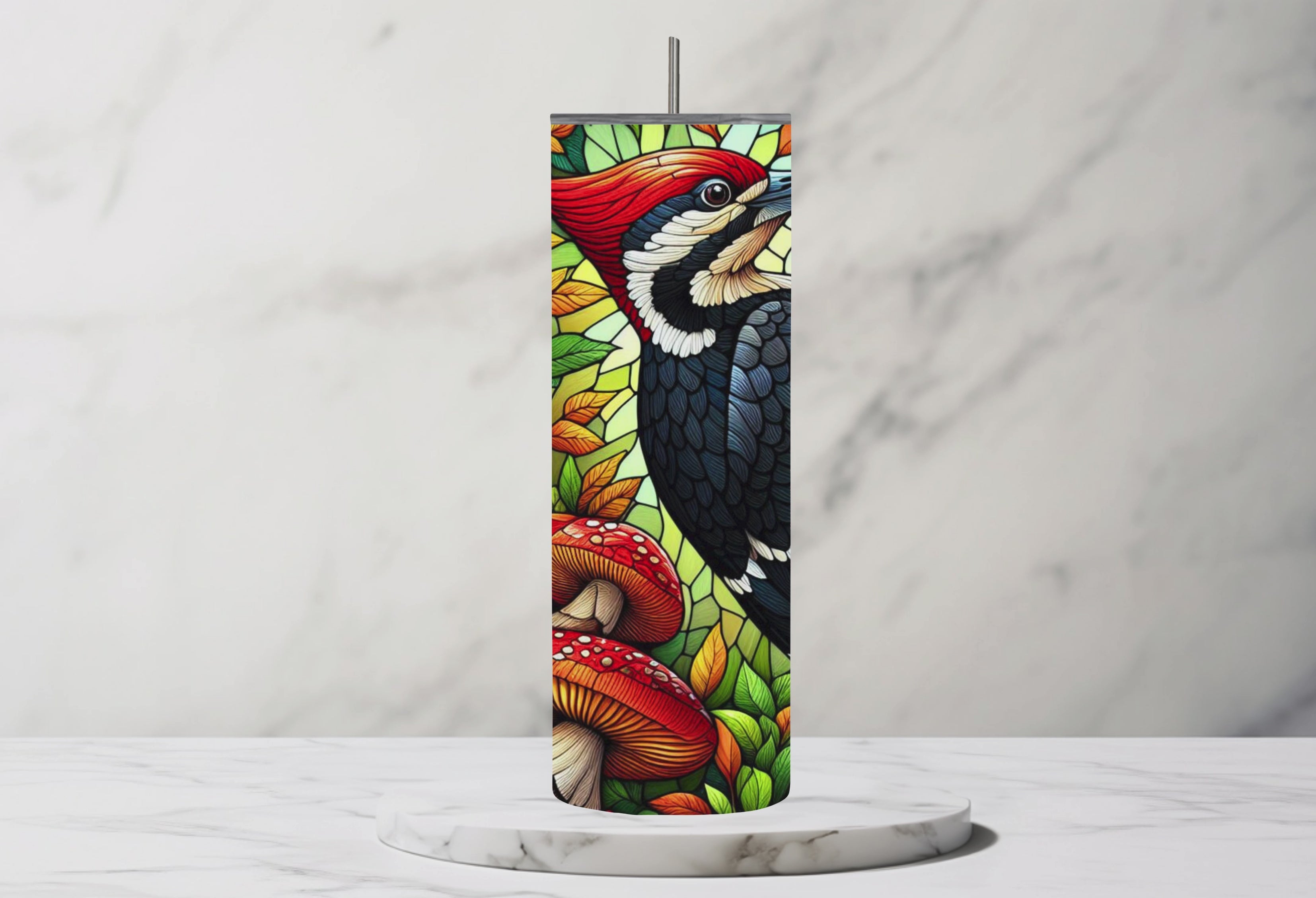 Stain Glass Woodpecker 20oz Steel Tumbler