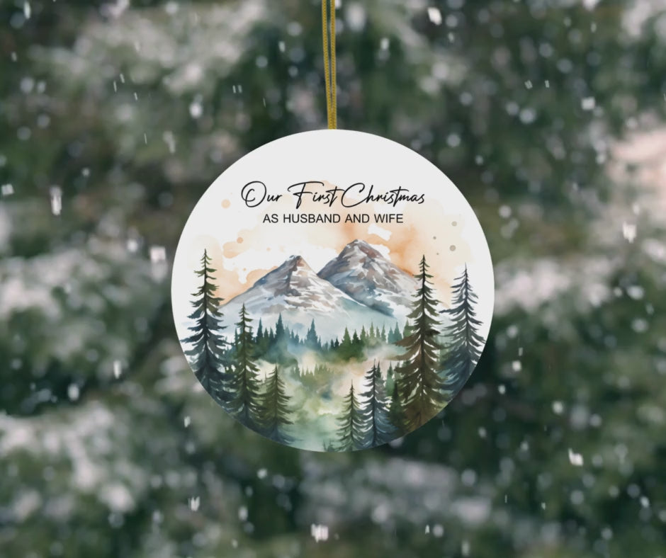 Our First Christmas Mountain Scene Ceramic Christmas Ornament