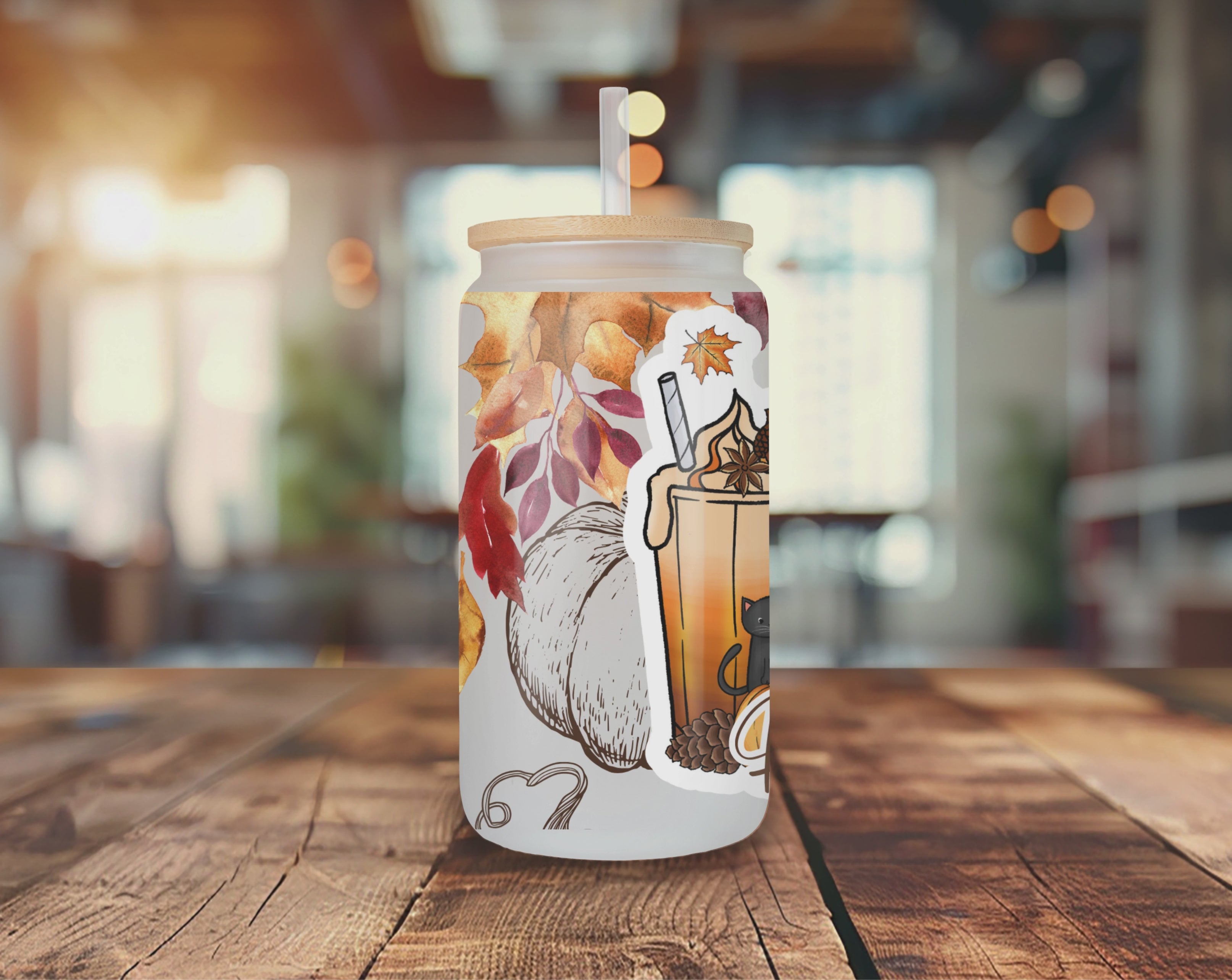 Cat Paws and Pumpkin Spice 25oz Frosted Glass Can Cup