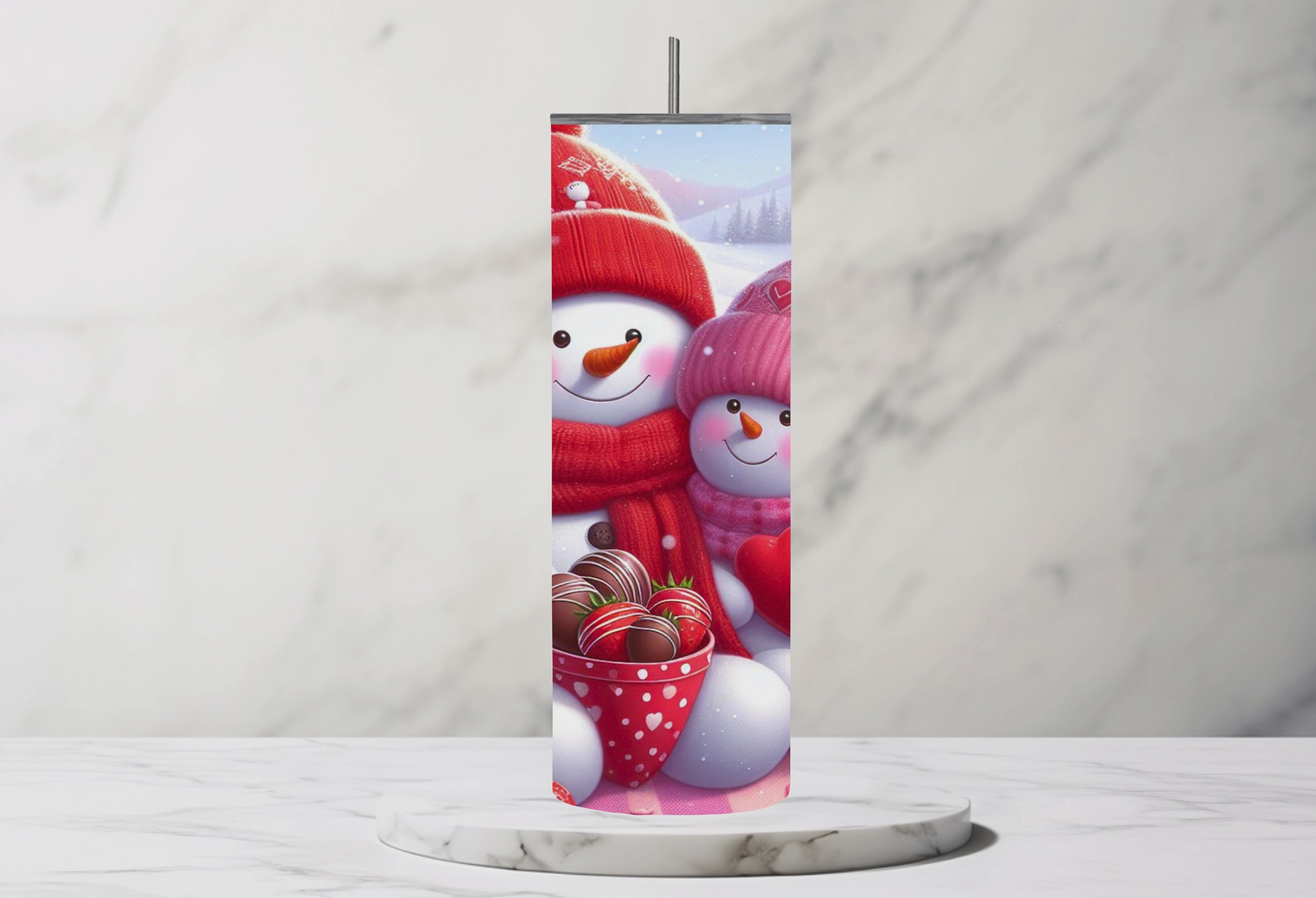 Valentines Picnic Snowmen 20oz Stainless Steel Tumbler