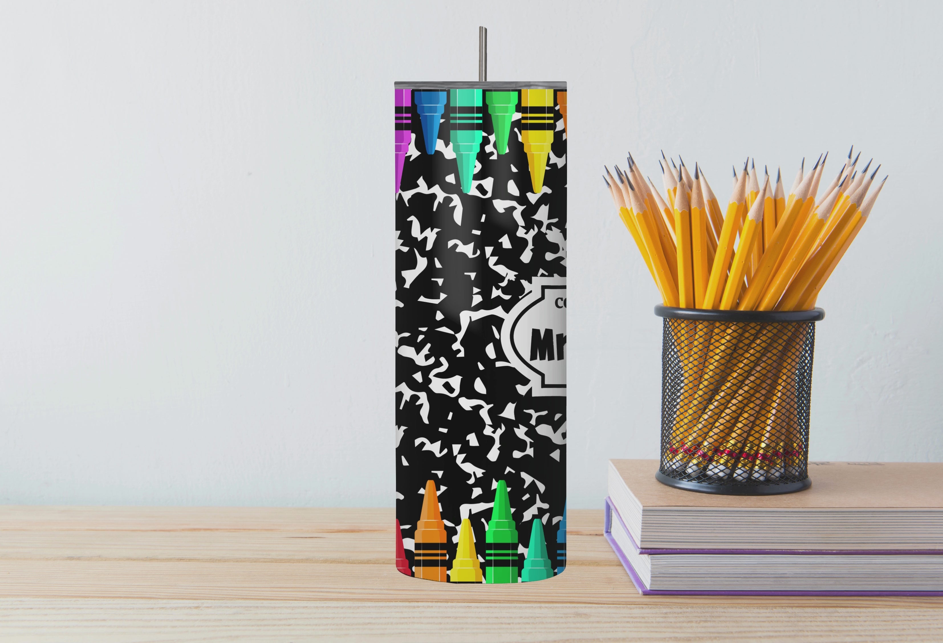 Customizable Composition Notebook Teacher Crayon 20oz Stainless Steel Tumbler