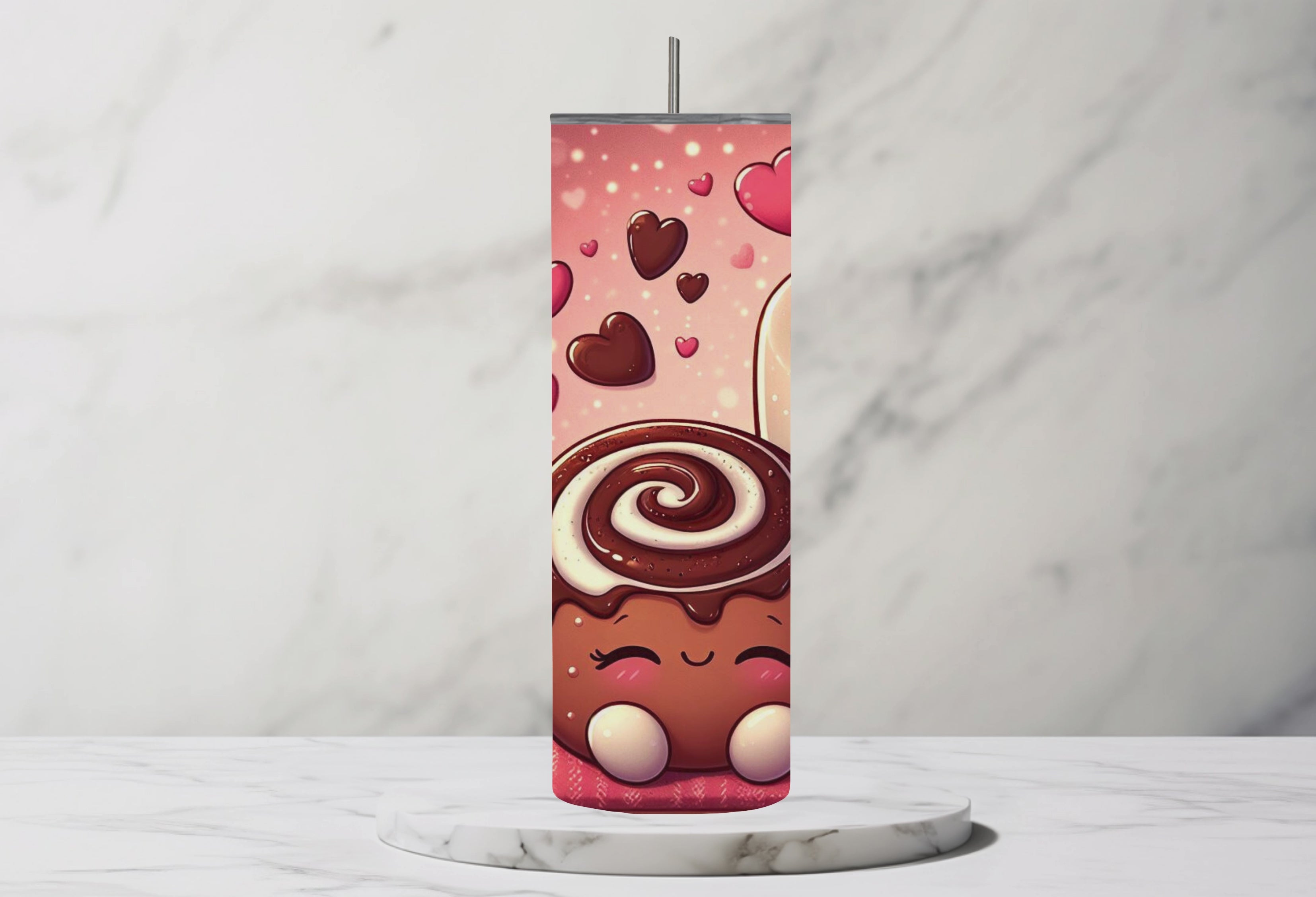 Valentines Day Cocoa and Cinnamon Roll Snuggles 20oz Steel Tumbler