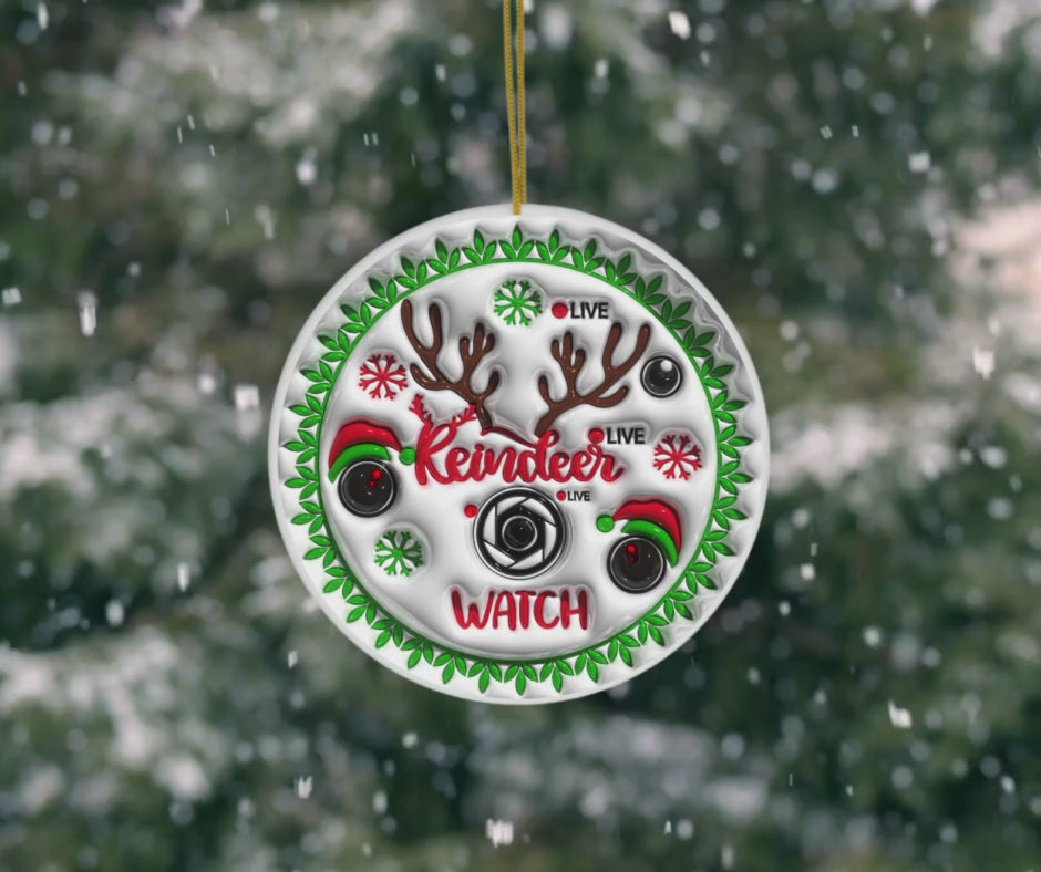 Reindeer Camera Watch Ceramic Christmas Ornament