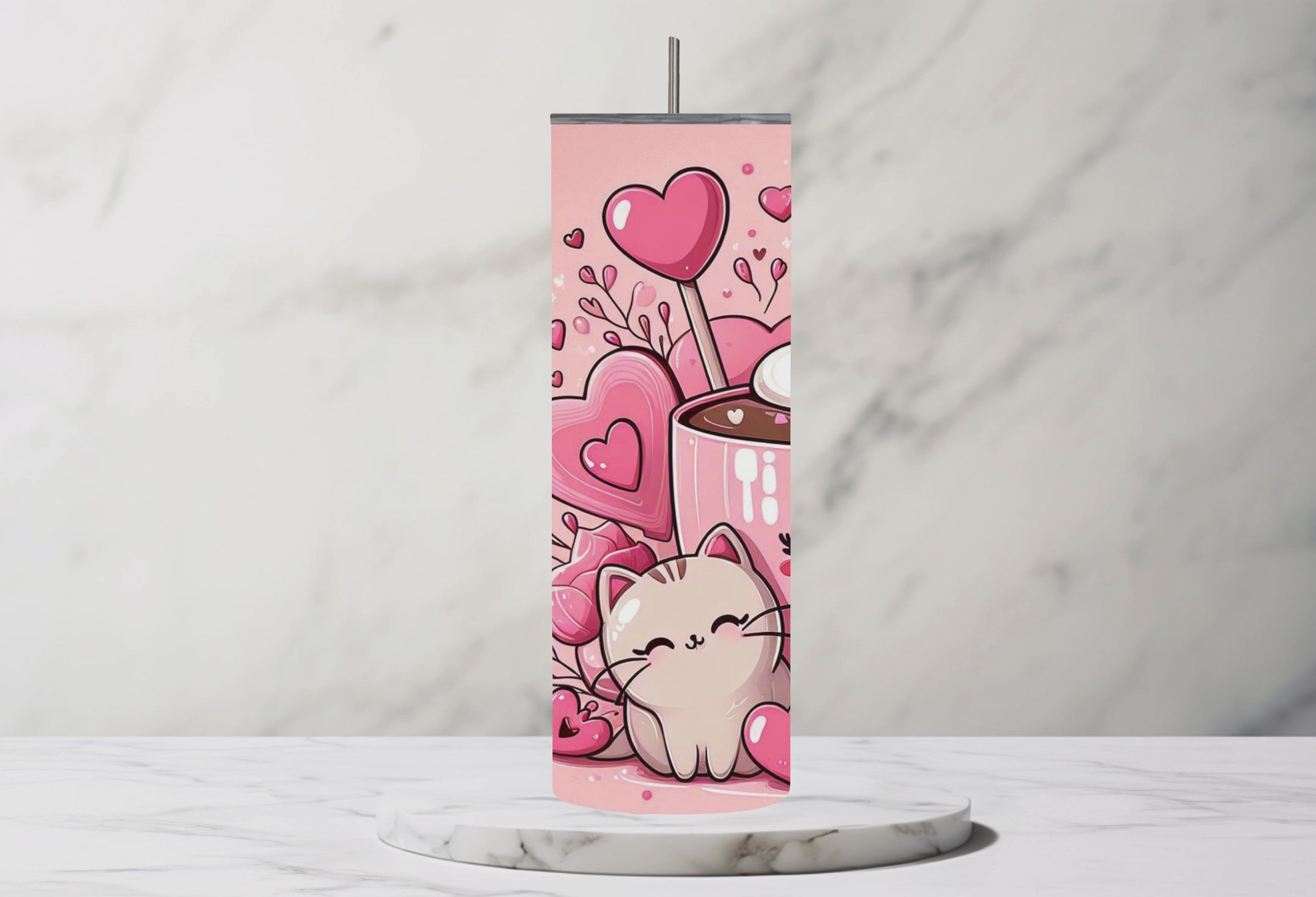 Valentines Day Hot Cocoa Kitties 20oz Steel Tumbler