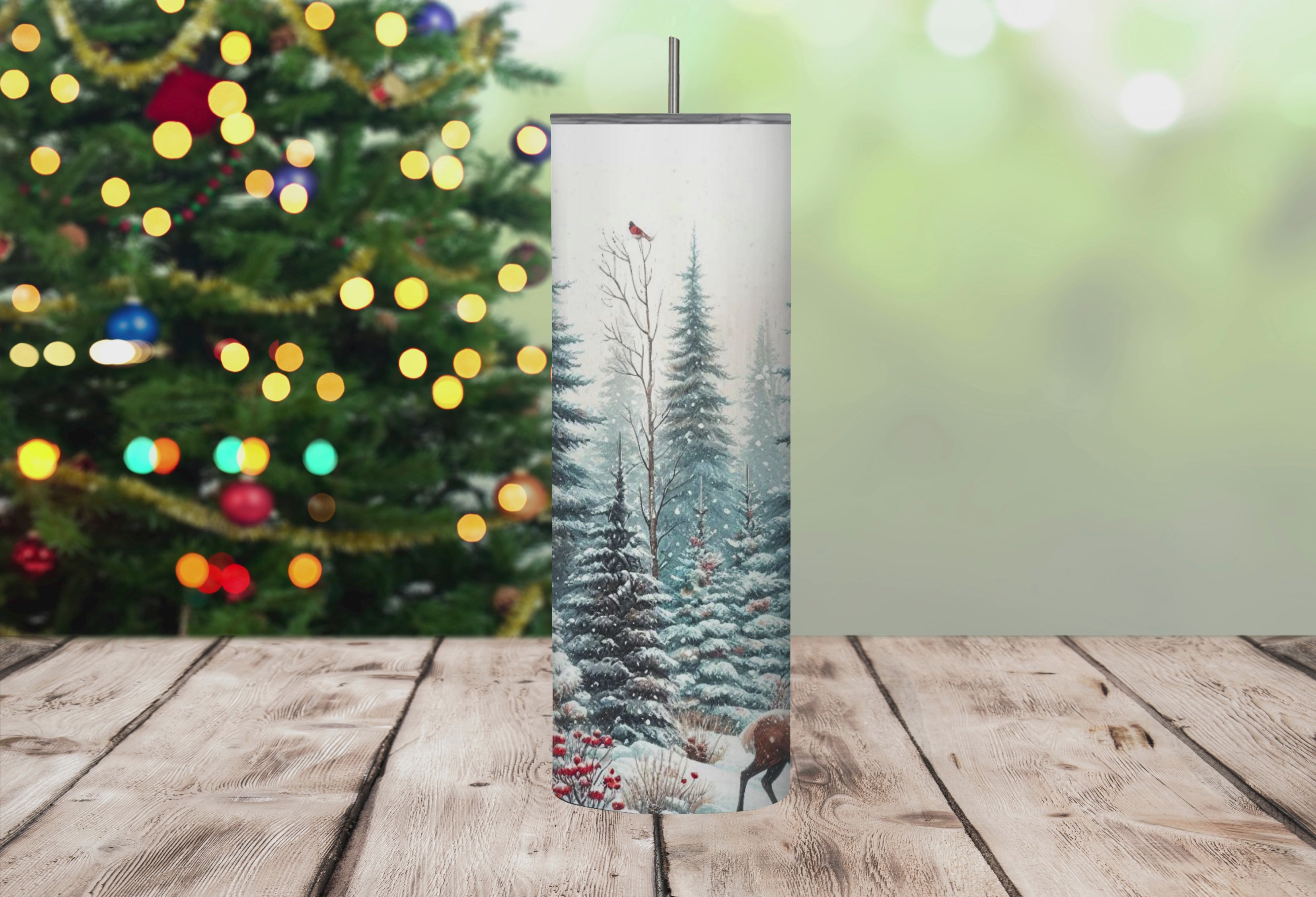 Forest Snow Scene 20oz Stainless Steel Tumbler