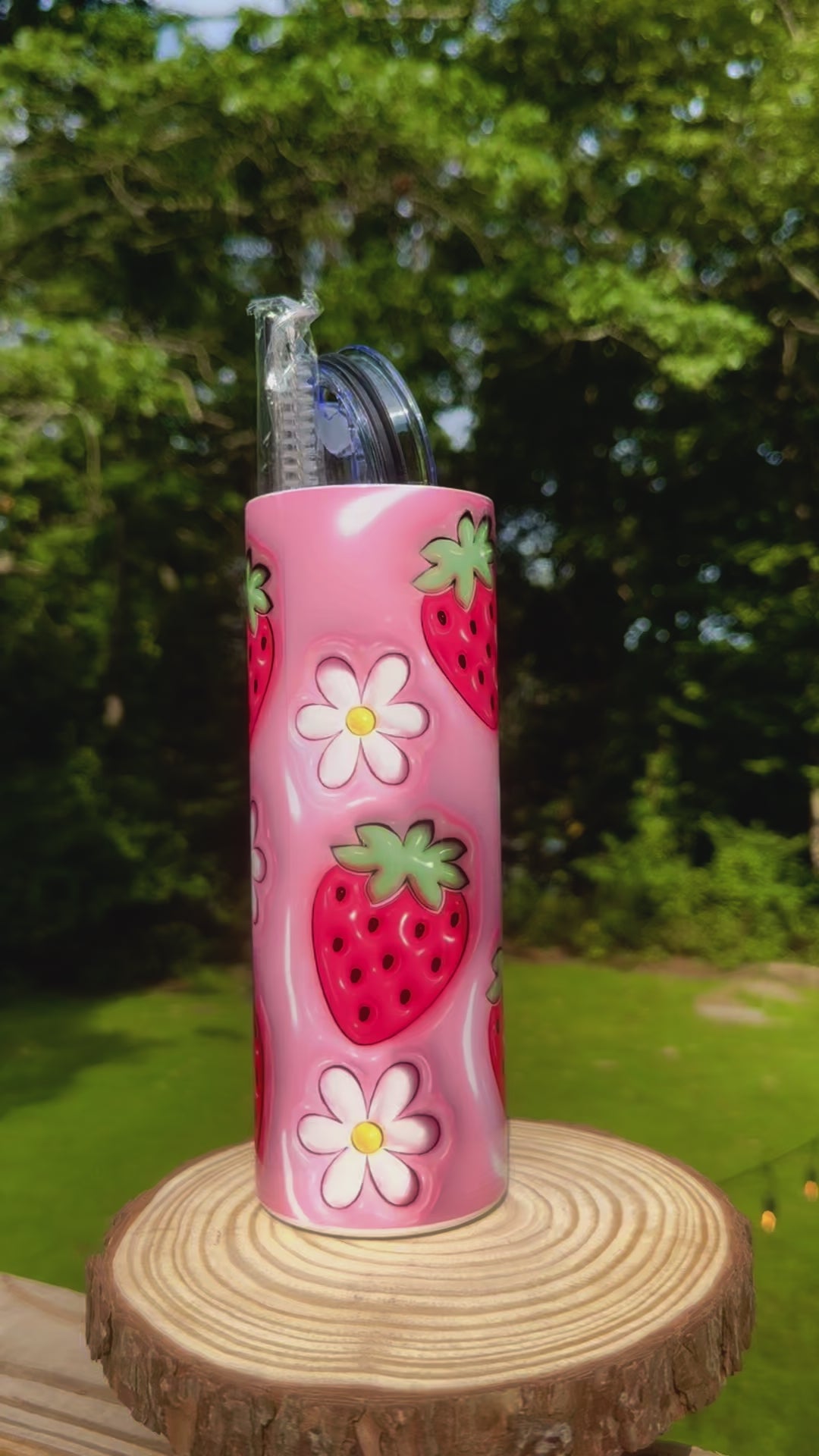 3D Strawberry Daisies 20oz Steel Tumbler