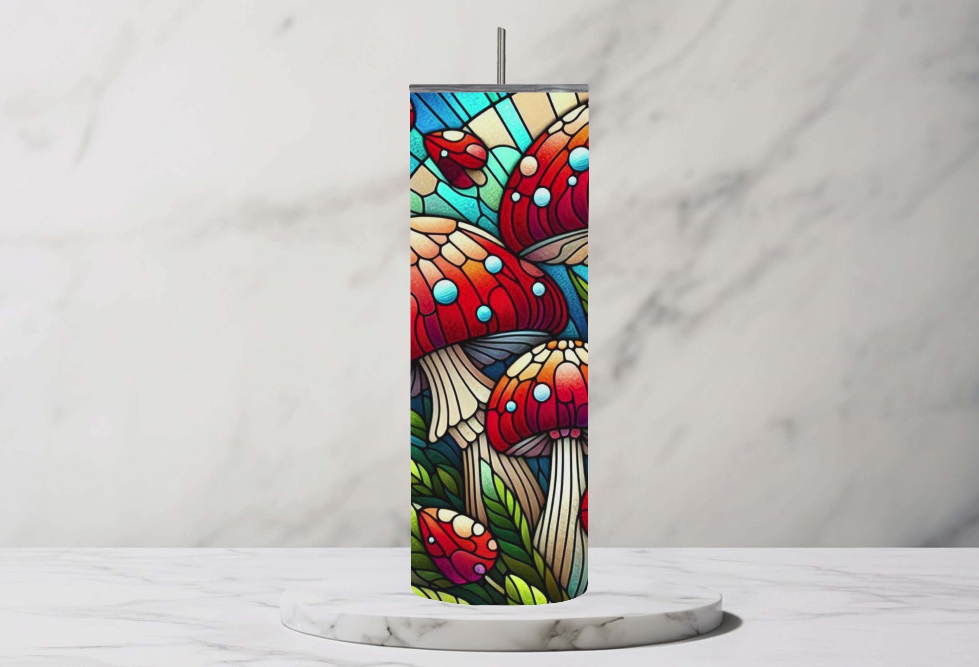 Red Mushroom Stained Glass 20oz Stainless Steel Tumbler