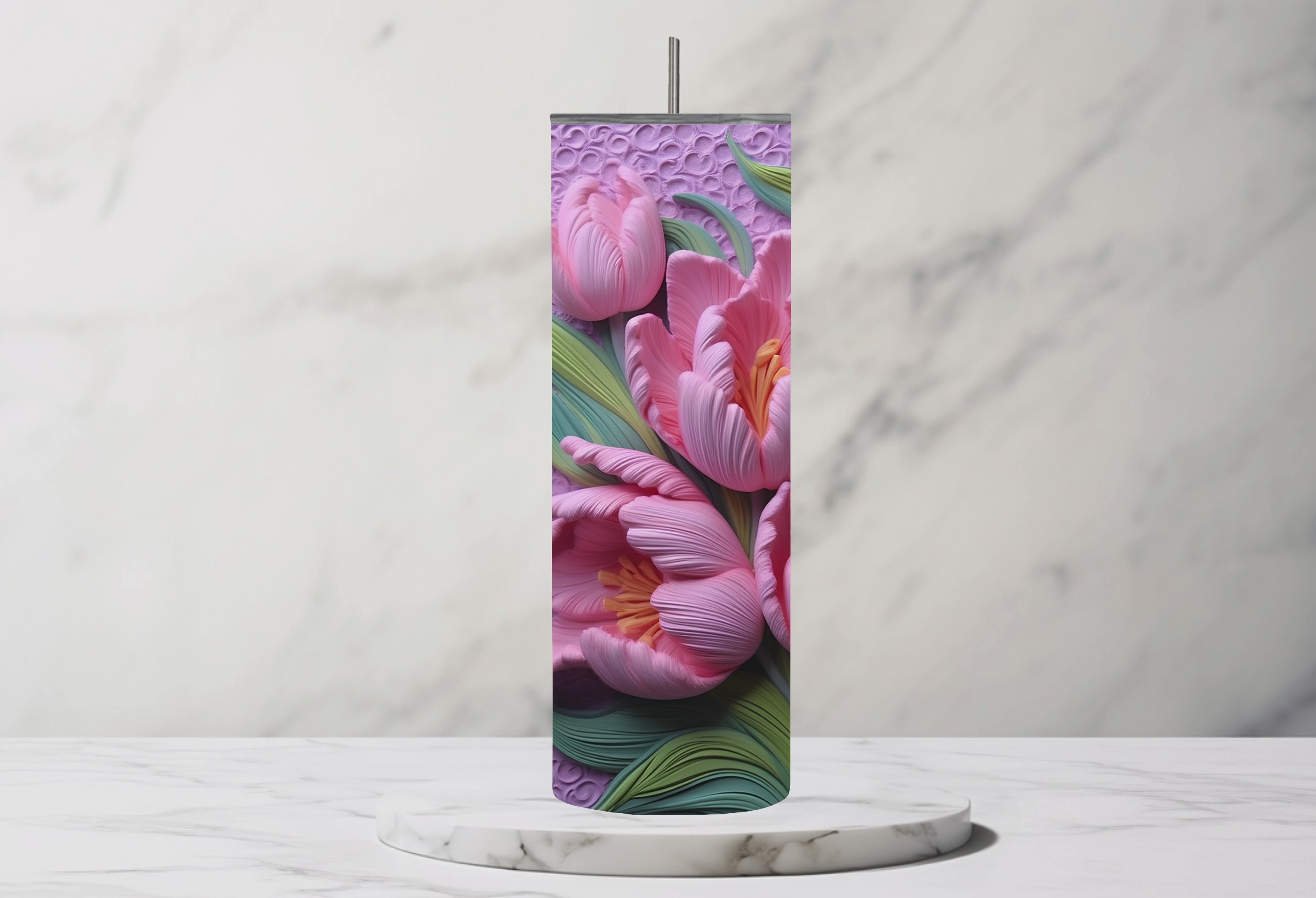 3D Pink Floral 20oz Steel Tumbler