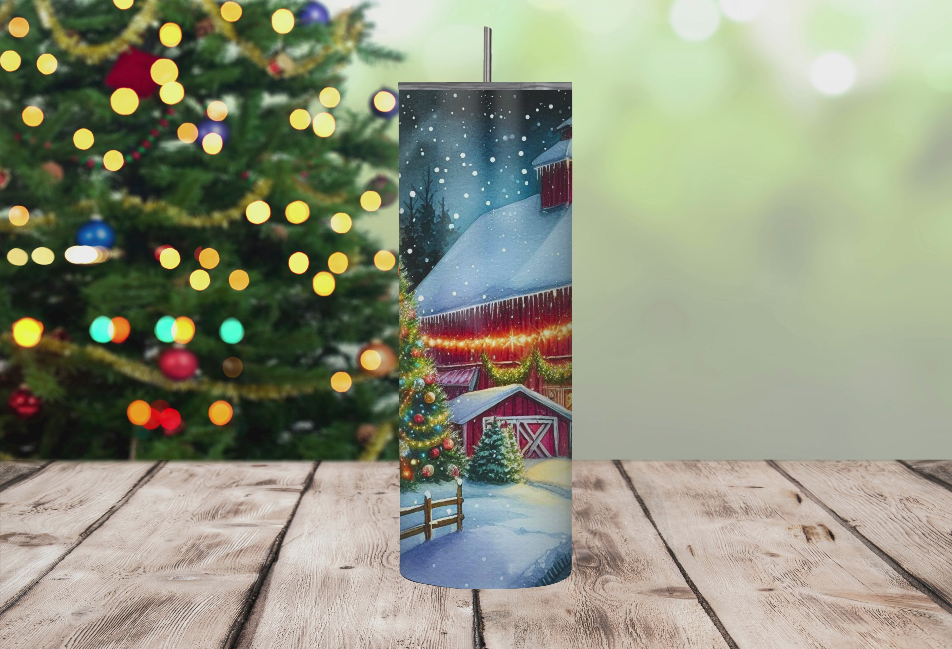 Christmas Barn Scene 20oz Stainless Steel Tumbler