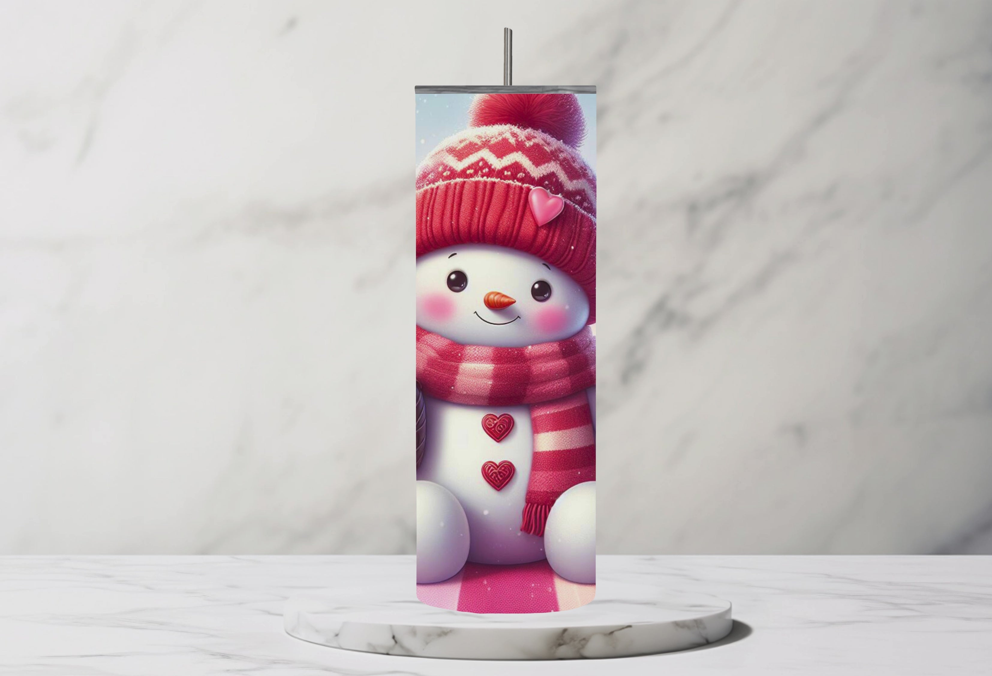 Cutie Valentines Snowman 20oz Stainless Steel Tumbler