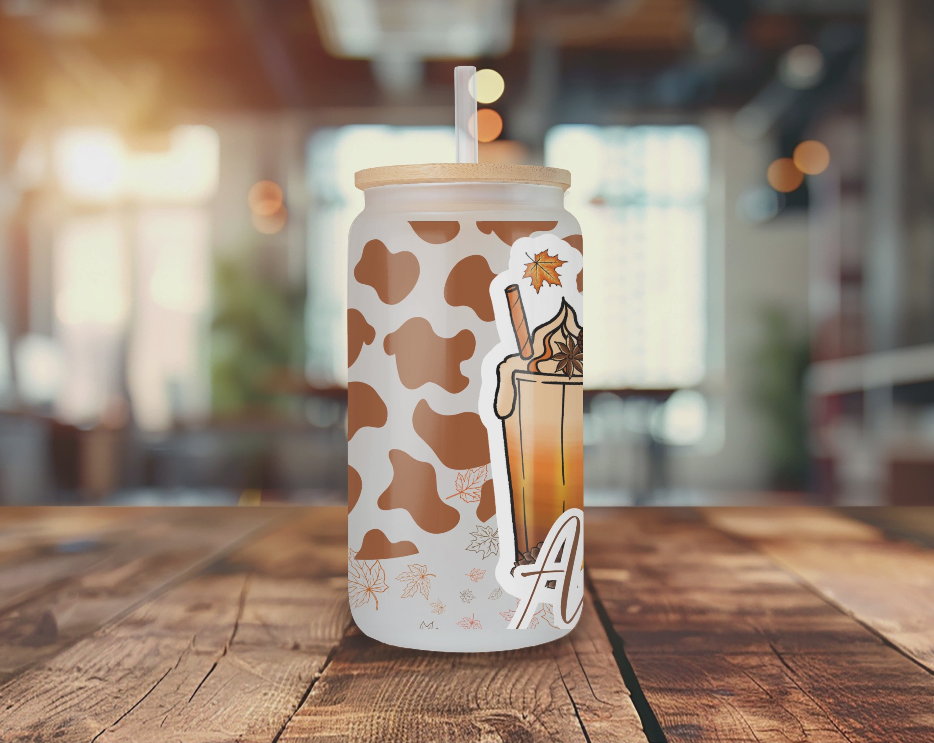 Autumn Brew With A Moo! 25oz Frosted Glass Can Cup