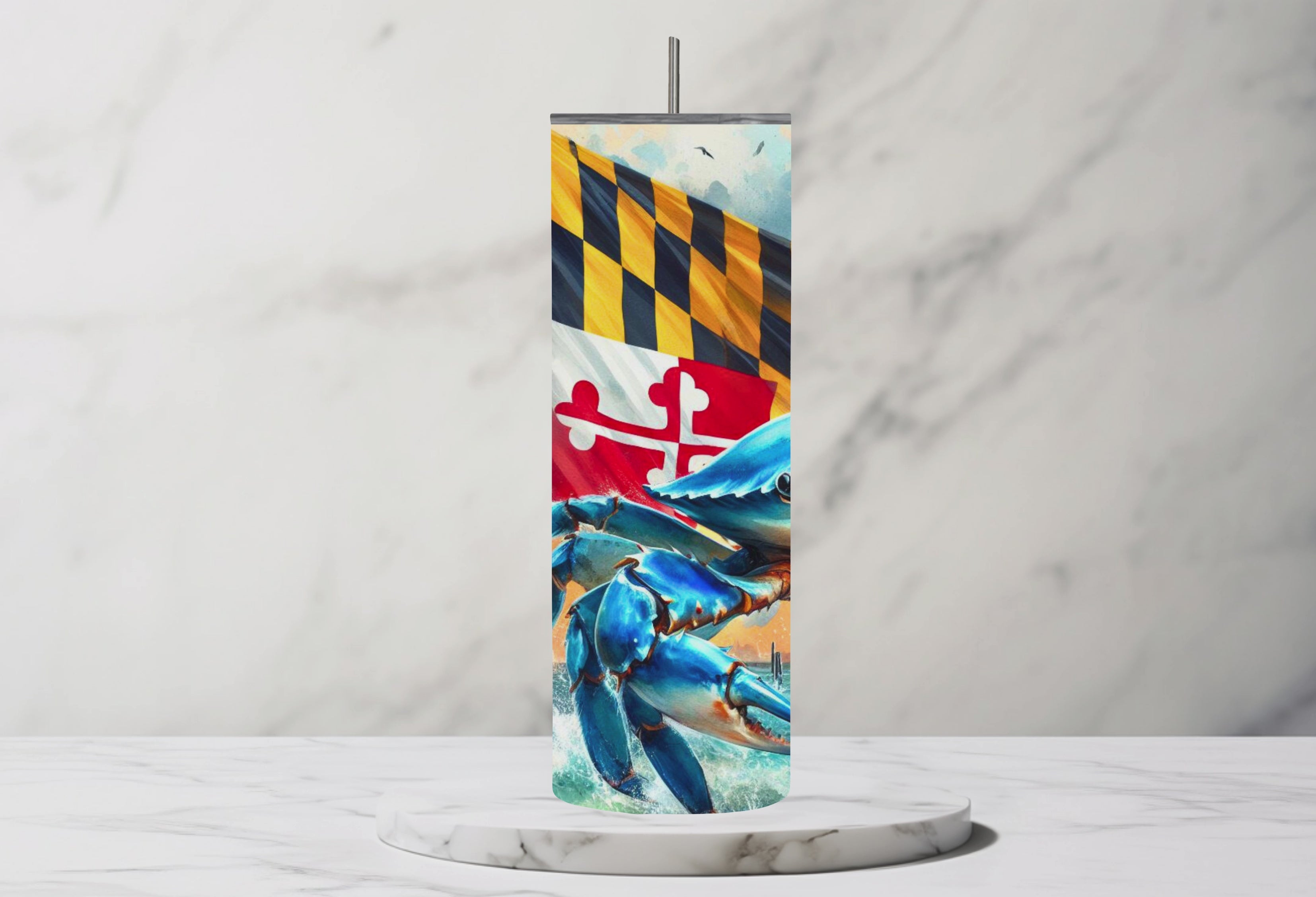 Maryland Crab At Bay W/ Orioles 20oz Steel Tumbler