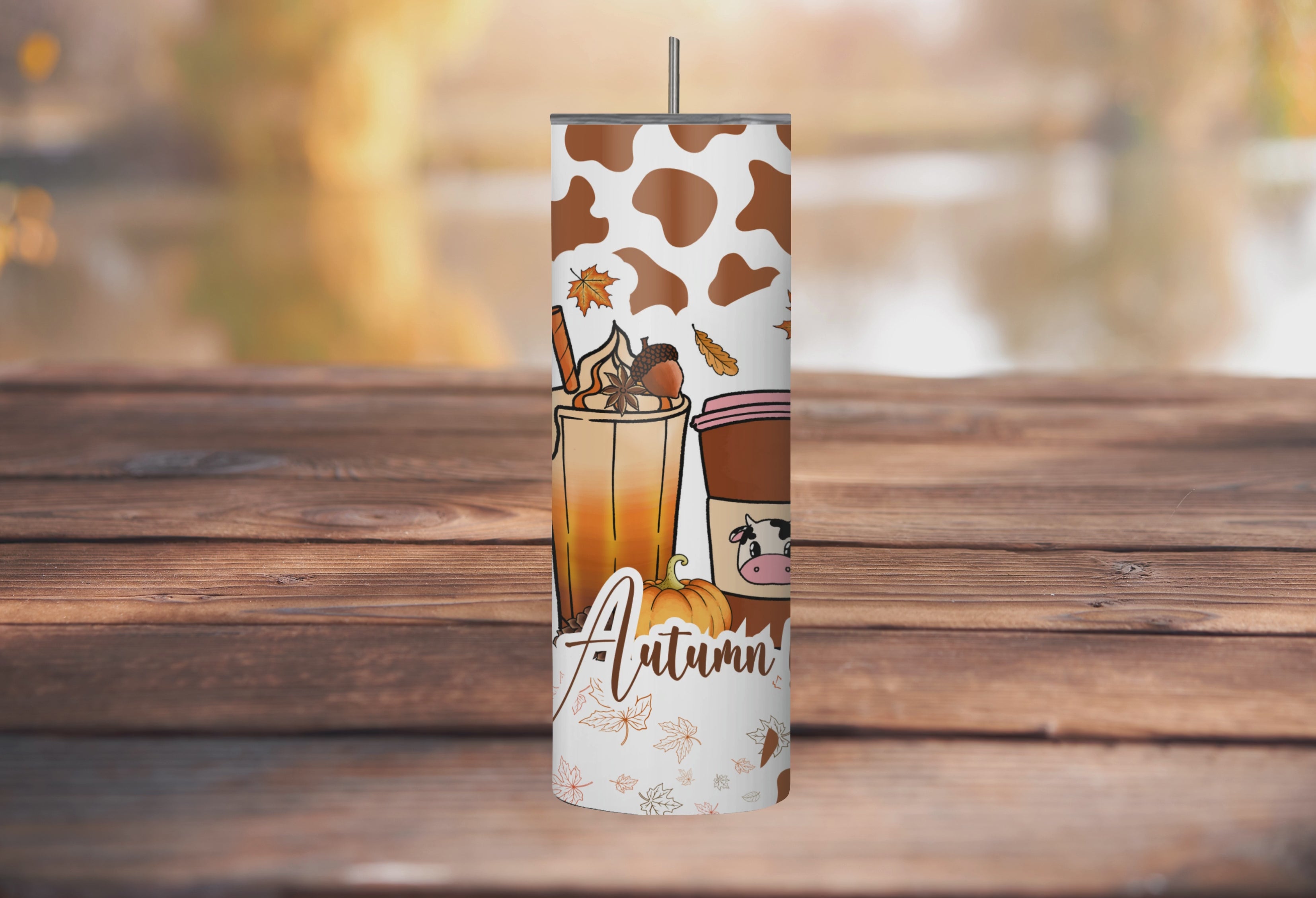 Autumn Brew With A Moo Cow 20oz Stainless Steel Tumbler