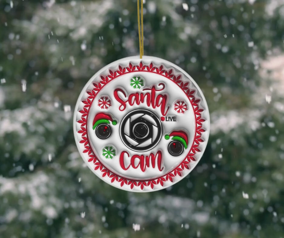 Santa Camera Watch Ceramic Christmas Ornament