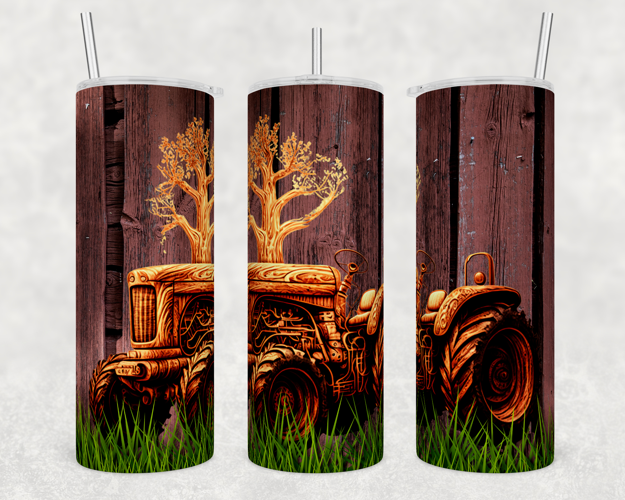 Wooden Tractor 20oz Steel Tumbler